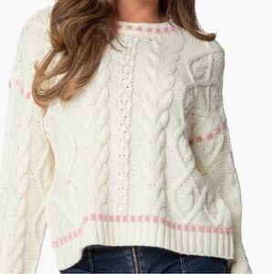 Edikted Ivory and Blush Cable Knit Sweater